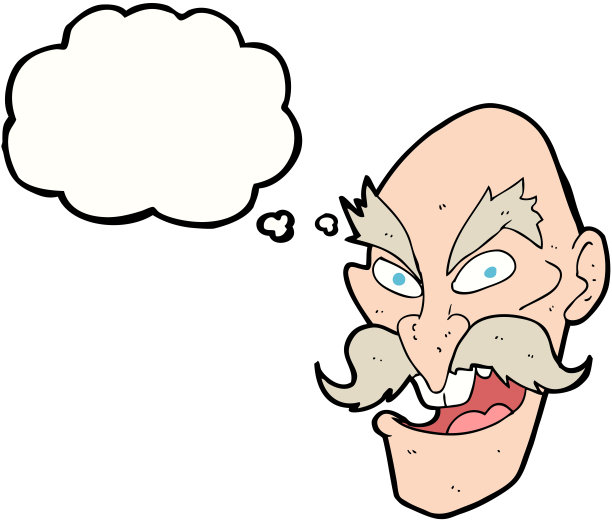 卡通里邪恶的老人脸上带着言语泡泡图片下载