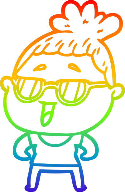 彩虹渐变线条画一个卡通快乐的女人戴眼镜图片下载