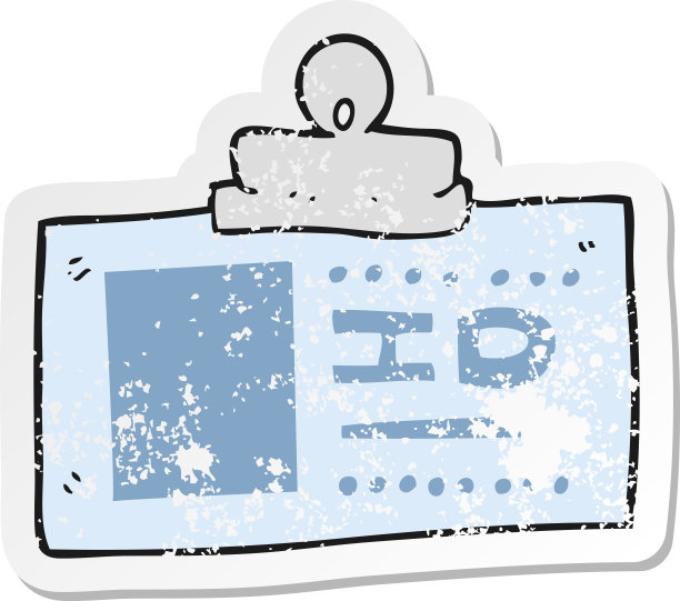 一个卡通身份徽章的复古心疼贴纸图片下载