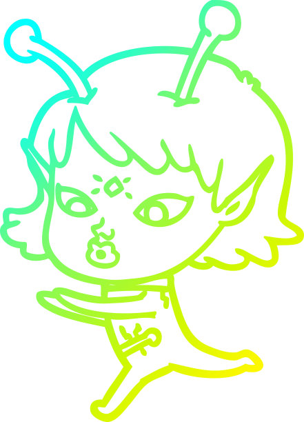 冷梯度线画一个漂亮的卡通外星人女孩图片下载