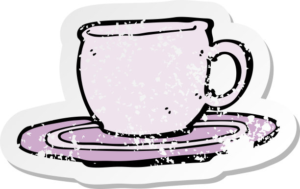 复古心疼贴纸的卡通茶杯图片下载