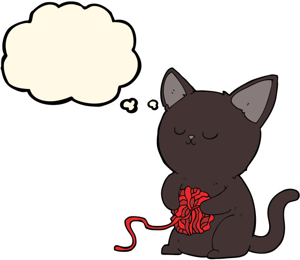 卡通可爱的黑猫玩纱球与思想泡泡图片下载