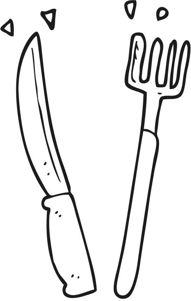 手绘黑白卡通刀叉图片下载