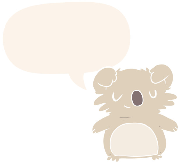 可爱的卡通考拉与语音泡泡在复古风格图片下载