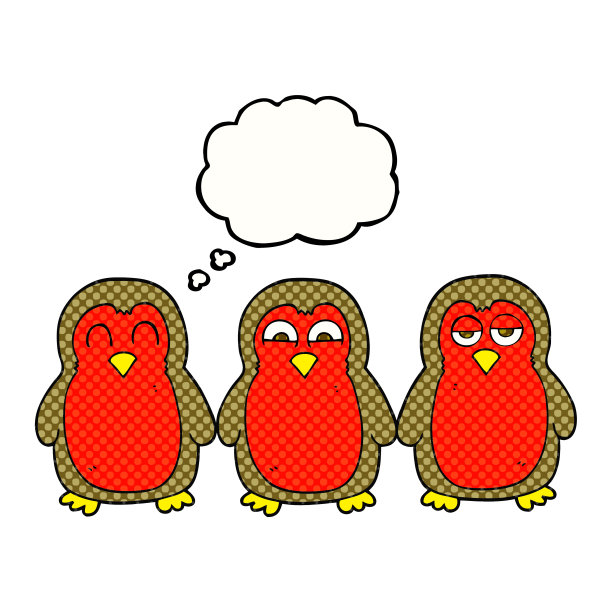 手绘思想泡泡卡通圣诞知更鸟手牵着手图片下载