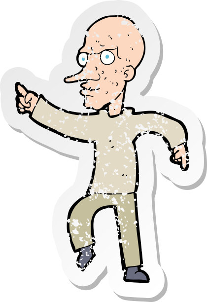一个愤怒的老人卡通的复古心疼贴纸图片下载