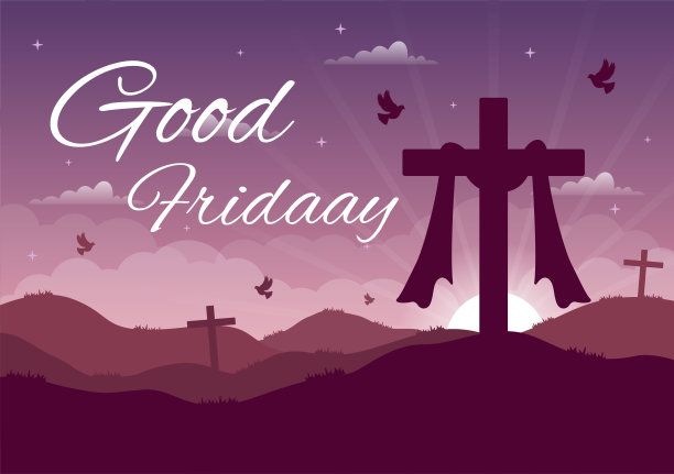 快乐受难日插图与耶稣基督受难的基督教节日在平面卡通手绘的网页横幅或登陆页模板图片下载