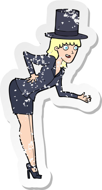 一个卡通魔术师女人的复古心疼贴纸图片下载