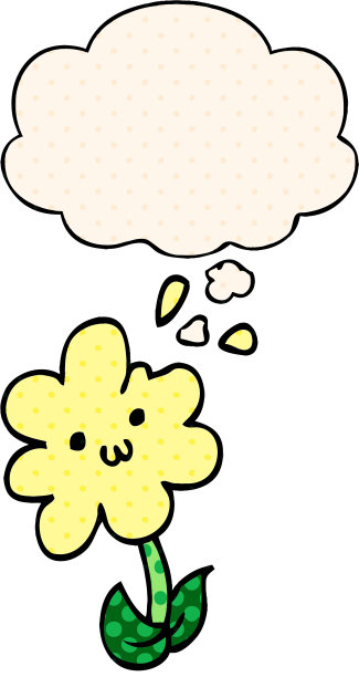漫画风格的卡通花和思想泡泡图片下载