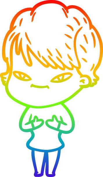 彩虹渐变线条画一个卡通快乐的女人图片下载
