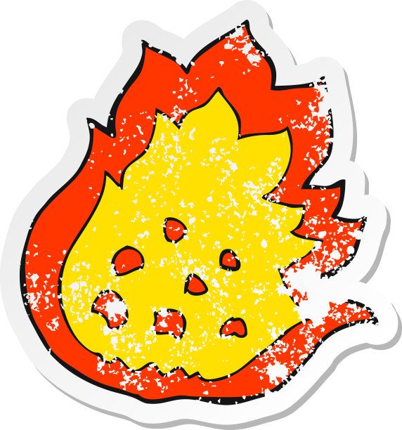 复古心疼贴纸的卡通燃烧的火图片下载