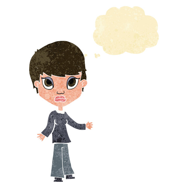卡通女人与思想泡泡耸肩图片下载