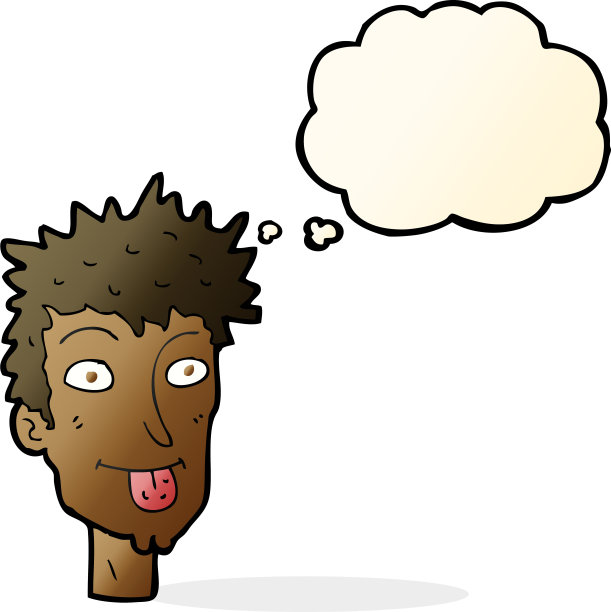 吐舌头的卡通男人与思考泡泡图片下载