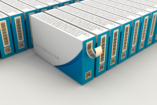 药品系列化概念与药箱和标签条形码。三维渲染图片下载