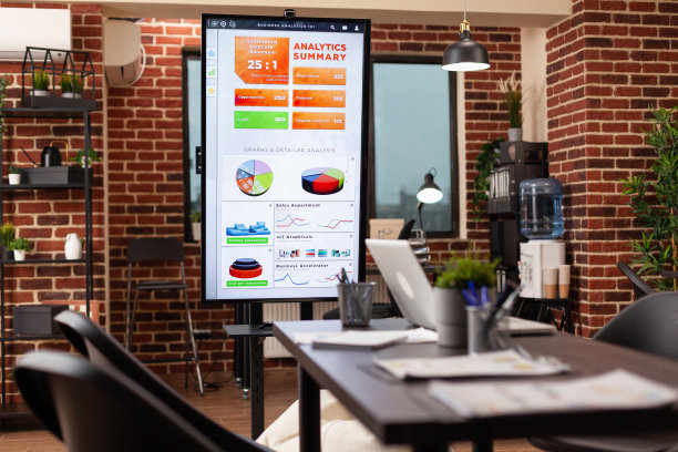 空空的创业办公室里，显示器上有市场图表图片下载