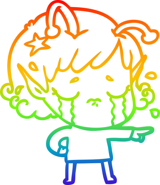 彩虹渐变线画一个卡通哭泣的外星女孩图片下载