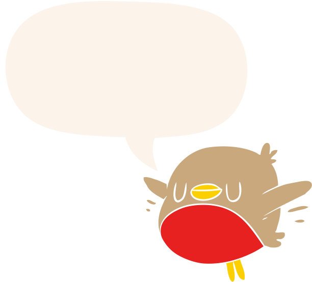 可爱的卡通圣诞知更鸟说话泡泡在复古风格图片下载