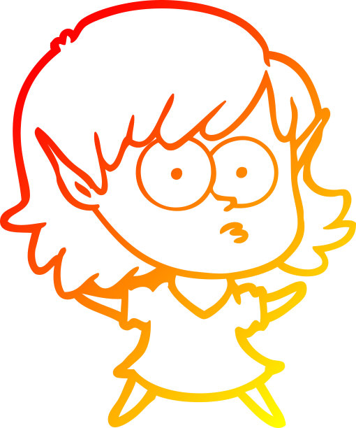 温暖的梯度线绘制的卡通精灵女孩凝视图片下载