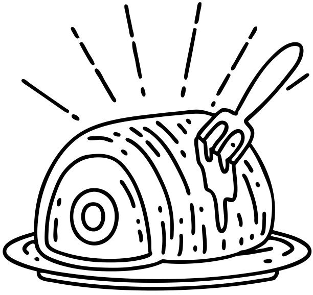 插图的传统黑线工作纹身风格烤牛肉图片下载