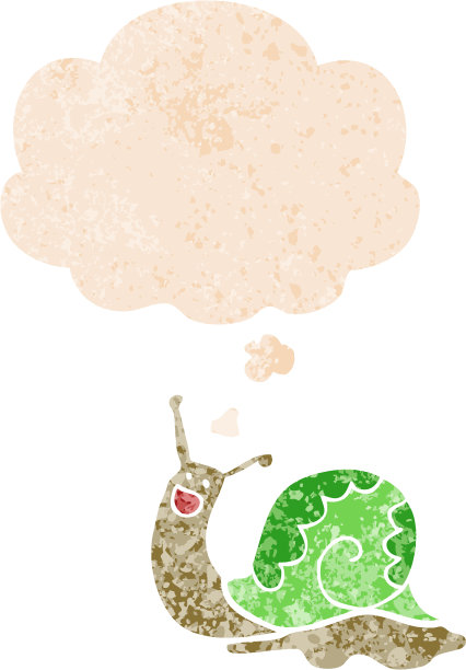 可爱的卡通蜗牛与思想泡沫在垃圾摇滚苦恼复古纹理风格图片下载