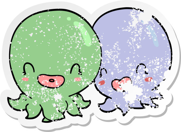 两只卡通章鱼的心疼贴纸图片下载