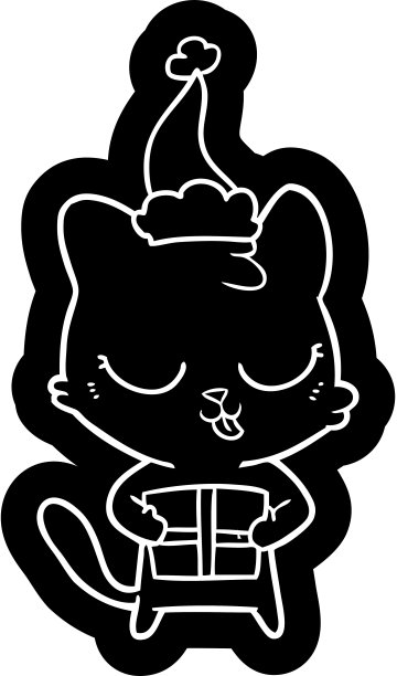 可爱古怪的卡通形象的猫戴着圣诞老人的帽子图片下载