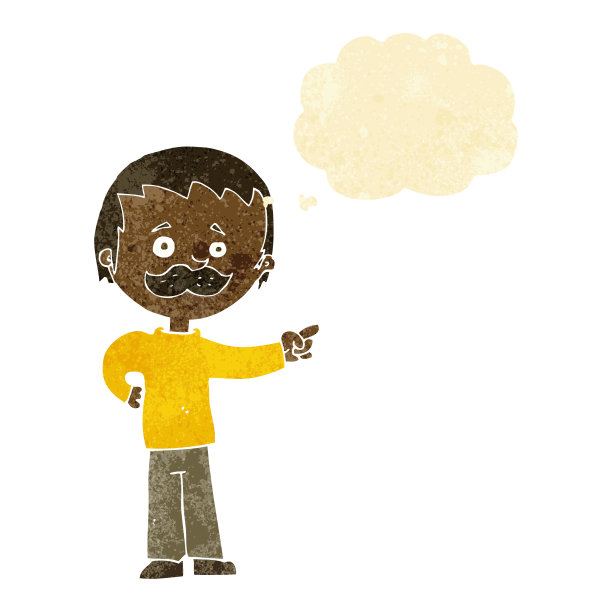 留着胡子指点的卡通男人和想法泡泡图片下载