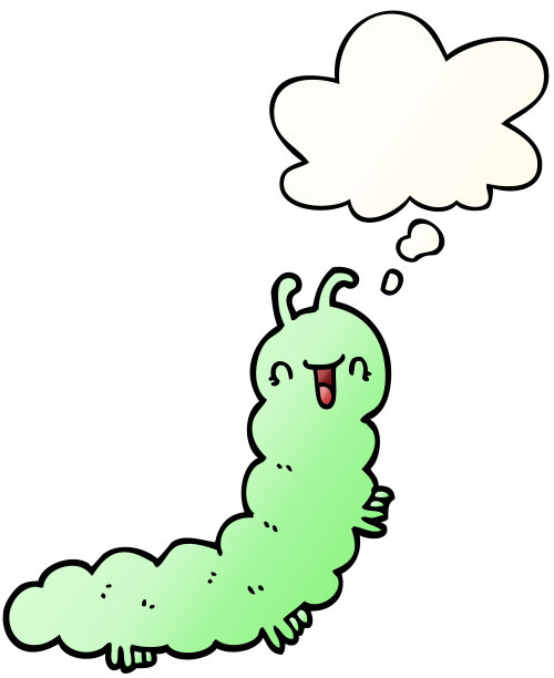 卡通毛毛虫与思想泡沫在平滑渐变风格图片下载