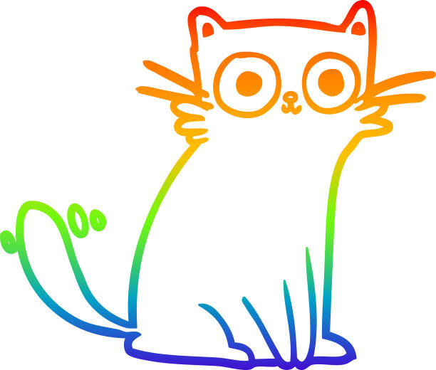 彩虹渐变线画凝视的猫图片下载