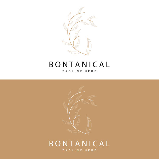 植物标志，自然植物设计，花卉植物图标矢量与线模型图片下载