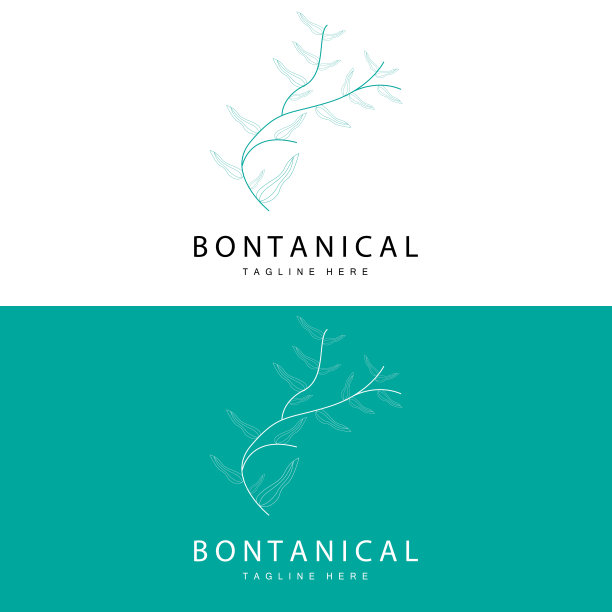 植物标志，自然植物设计，花卉植物图标矢量与线模型图片下载