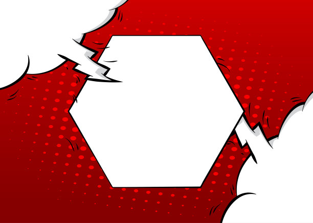 红色波普艺术背景与空白六角形。抽象漫画书矢量插图。图片下载