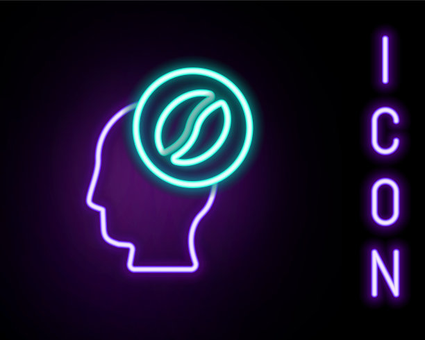 发光的霓虹灯线咖啡师图标隔离在黑色图片下载