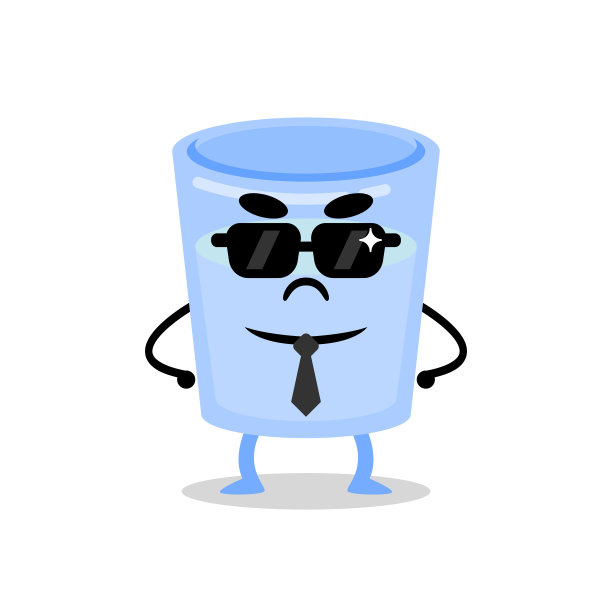 可爱的水杯吉祥物戴着墨镜，像一个老板或黑手党。图片下载