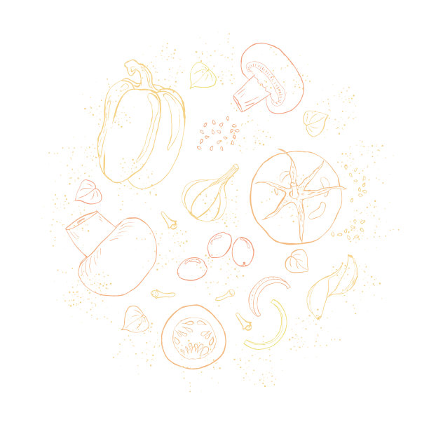 素菜线条艺术素描中性米色圆构图图片下载