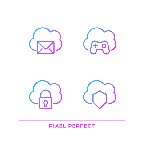 云计算目的像素完美梯度线性矢量图标集图片下载