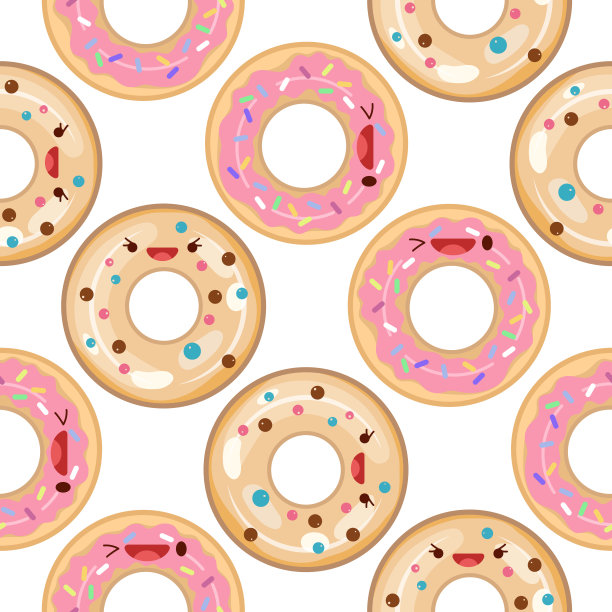 可爱的甜甜圈无缝图案。矢量插图。食物图标概念。平面卡通风格。图片下载