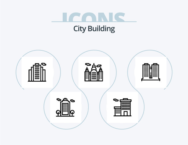 城市建筑线条图标包5个图标设计办公室图片下载