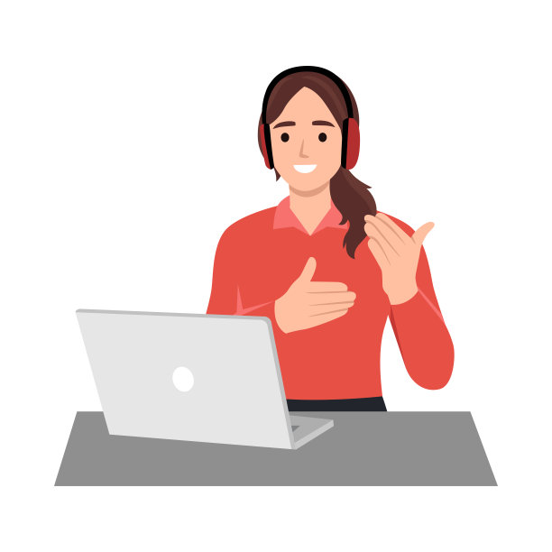 客户服务代表在电脑前，戴着耳机。孤立在白色上。卡通电话接线员。支持中心。客户支持。平面矢量插图孤立在白色上图片下载