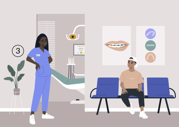 一个年轻的病人在等待区正畸医生的柜子里图片下载