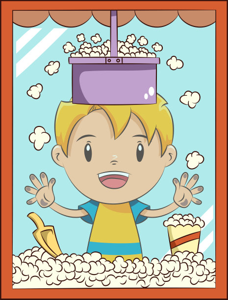 爆米花机，可爱的孩子设计概念图片下载
