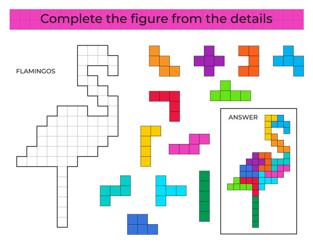 火烈鸟益智游戏。为孩子们提供丰富多彩的细节。完整的图。儿童教育游戏，学前习题活动。图片下载