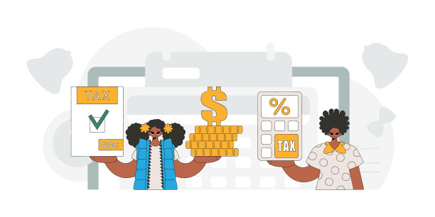 时髦的女孩和男孩正忙于纳税。说明纳税对经济发展重要性的插图。图片下载