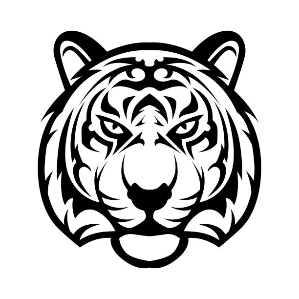 愤怒的老虎头矢量标志设计插图在黑色和白色图片下载