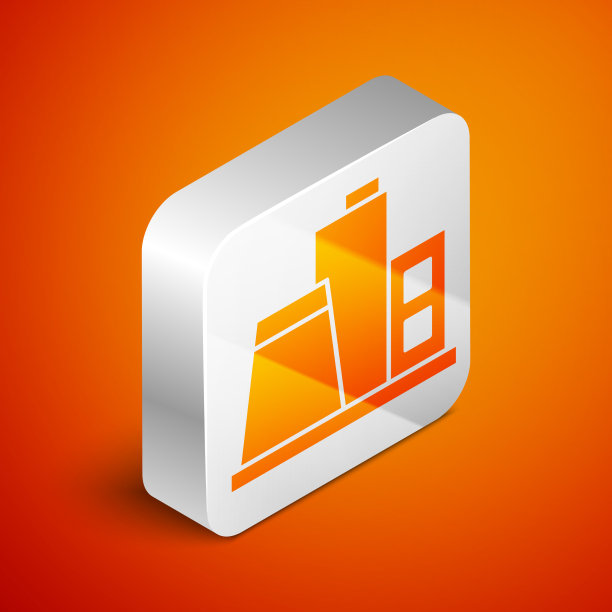 等距工厂图标隔离在橙色上图片下载