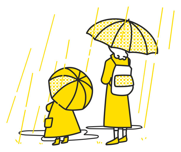 父母和孩子打着伞在雨中行走插画素材图片下载