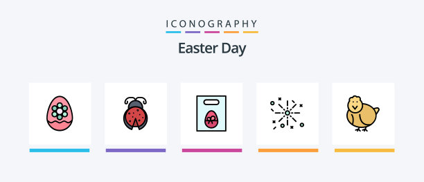 复活节线充满了5个图标包，包括礼物图片下载