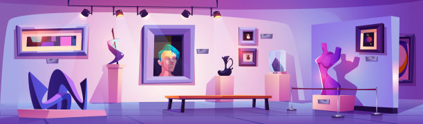 美术馆内部与现代艺术品，博物馆图片下载