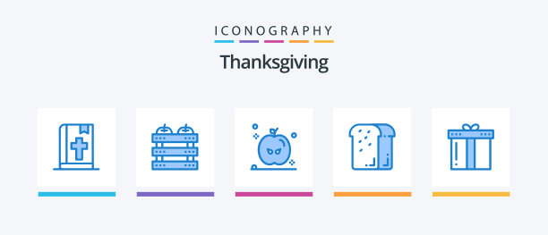 感恩节蓝色5图标包包括晚餐图片下载