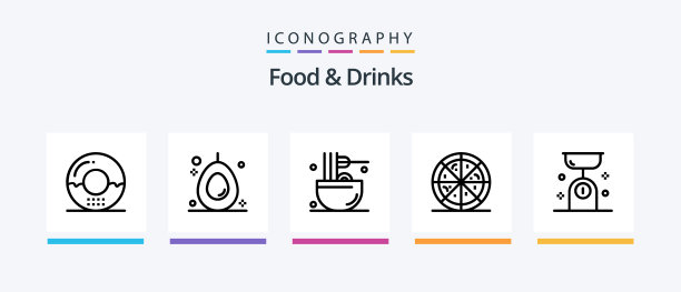 食品和饮料线5图标包，包括披萨图片下载